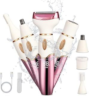 Lady Shavers for Women,4-in-1 Electric Razor for Women,Rechargeable Wet & Dry Razor, Nose Hair Trimmer for Face, Legs, Armpits & Eyebrow