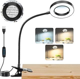 NZQXJXZ Magnifying Glass Lamp with 3 Color Modes-Metal Clip Magnifying Glass with Light USB Powered for Circuit Boards, Repairing, Crafts, Reading, Sewing, Artwork