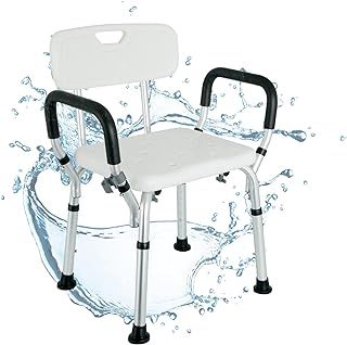 ZENO Shower Chair | 6 Height Adjustable Shower Bench | Includes Padded Armrest | Non Slip Feet | Bathtub Stool for Elderly, Disabled and Pregnant | 135KG Capacity
