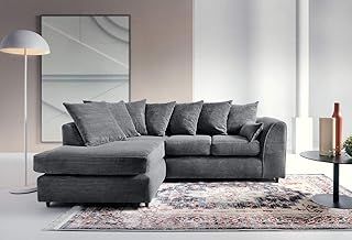 Left Hand Corner Sofa - Jumbo Cord L Shaped Sofas for Living Room with Thick Luxury Deep Filled Cushioning | Contemporary Chaise Lounge Sofa in Grey | 212Wx164Dx78H