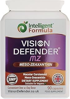 Meso Zeaxanthin Supplement - VISION DEFENDER MZ – High Strength Eye Vitamins Nutrients & Antioxidant Carotenoid for Ocular Health, Eye Care & Eyesight Support –Vegan (90 capsules/One-A-Day) Made in UK