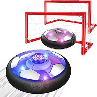 Hover Football Kids Toys with 2 Goal, 2 PCS Rechargeable Air Power Hover Ball with LED Lights and Safe Foam Bumper, Soccer Ball Indoor Outdoor Games for Boy Girl 3 4 5 6 7 8-12 Years Old