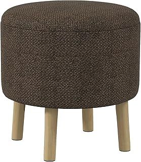 HOMCOM Round Storage Stool, Linen Fabric Upholstered Foot Stool with Removable Top, Padded Seat, Hidden Space and Wooden Legs for Living Room, Brown