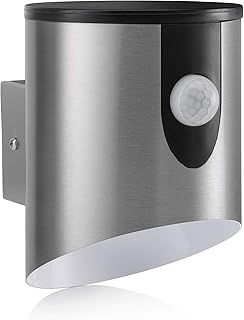Auraglow Outdoor Battery Powered Wireless LED PIR Motion Sensor Security Wall Light IP44, Cool White Cylinder Sconce for Porch, Garage, Drive and Garden (Stainless Steel)