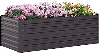 Outsunny Raised Beds for Garden, Galvanised Steel Outdoor Planters with Multi-reinforced Rods for Vegetables, Plants, Flowers and Herbs, 180 x 90 x 59 cm, Dark Grey