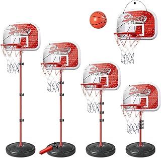 Kids Basketball Hoop and Stand Adjustable Height, Net Ball Pump Portable Indoor & Outdoor Activity Sports Gift for Children Summer Toys for Garden Backyard Fun Game