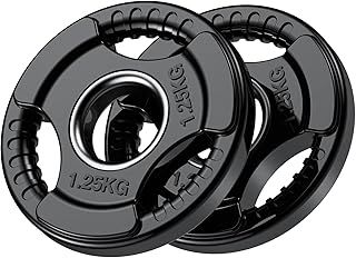 Olympic Weight Plates with Rubber Finish 2’’ Opening and Tri-Grips, Black Barbell Plates Discs for Lifting and Strength Training, Solid Cast Iron Core Weights Set for Barbell, 1.25kg - 20kg