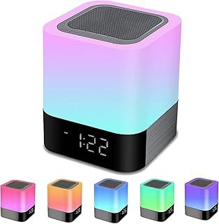 Bedside Lamp with Alarm Clock Bluetooth Speaker, Night Light Bedroom Decor RGB Color Changing Table Lamp, Gifts for Teenage Girls, Boys, Gifts for Women, Kids Birthday Presents Xmas Gifts for her