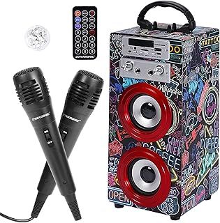 Karaoke Machine with 2 Microphones, Portable Bluetooth Speaker with Lights, USB and SD Reader, Gift for Children (Model 21 lights)
