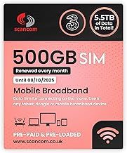 Three 500GB Data SIM – Uncapped 5G Speeds – Renewed EVERY MONTH Until 8th OCTOBER 2025 – No Contract – Ideal for Business Mobile Broadband, Routers & Phones