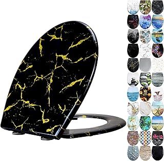 Duroplast Toilet Seat Soft Close Black Color with Gold Dust Glitter Effect