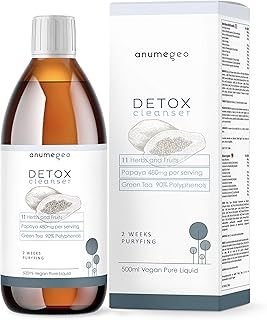 Detox Cleanser Vegan 11 Herbs & Fruits, Papaya, Green Tea, Guarana. Detox Tea Colon & Liver Cleanse, Diuretic, Diet Plan Support-Liquid Solution 500 ml