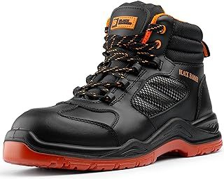Black Hammer Composite Safety Boots for Men Non-Metallic Lightweight Durable Work Shoes Non-Slip Anti-Static Smooth Leather 8844