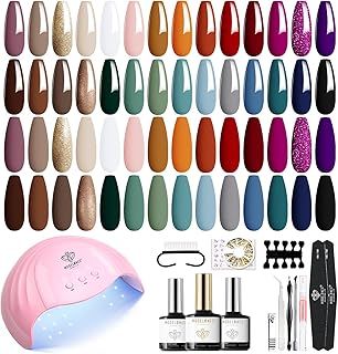 Modelones Gel Nail Kit, 28 Colors Fall Winter Gel Nail Polish Set with Lamp Starter Kit No Wipe Base & Top Coat Nail Kit Diy Home Nail Curing Gifts For Women