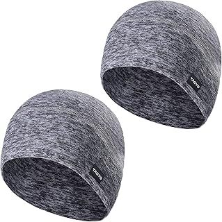 TAGVO 2 Packs Winter Thermal Fleece Running Hat, Beanie Cap Headwear with Ear Covers, Skull Cap Cycling Helmet Liner for Adults Women and Men Unisex Elastic Size Universal