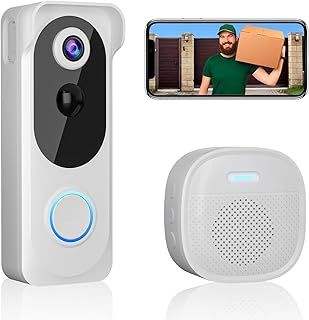 Wireless Video Doorbell with Chime 2K HD No Subscription Security Doorbell Camera PIR Motion Detection Night Vision 2-Way Audio Battery Powered Local/Cloud Storage Works with Alexa and Google