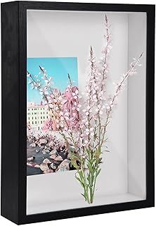 3D Shadow Box A4, 22.7x31.4 cm Deep Box Photo Frame for Tabletop and Wall, Wooden 3D Picture Frame Display Box for Crafts Memorabilia Flower Tickets Medal (Black 5CM)