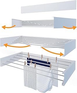 Hot Flow Glide Foldable Wall Mounted Clothes Rack, Retractable Clothes Drying Rack. Sleek Design With 6 x 100cm Rods For 6m Of Hanging Line. Perfect For Saving Space. 25kg Capacity, 100cm, White