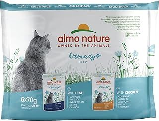 Almo Nature Urinary Support Wet Cat Food – Complete & Functional Nutrition – Multipack with Fish & Chicken – 6x70g Pouches (3 Fish + 3 Chicken)