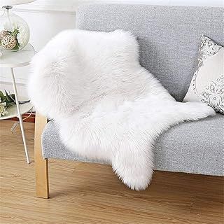 Faux Fur Sheepskin Style Rug, lambskin imitation rug, longhair fur, Leather Polyester For Living Room Sheepskin Style Rug (White, 60 X 90 cm)