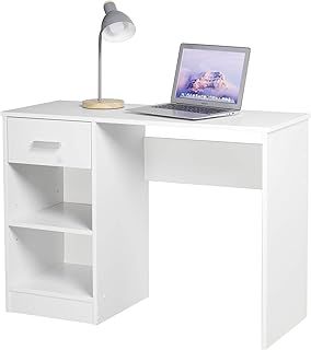 URBNLIVING 1 Drawer Wooden Bedroom Computer Work Table Office Desk Dressing Jewellery Unit (White)