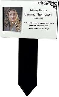 Personalised Memorial Plaque with Photo, Grave Marker with Stake, Silver or Gold, Garden Memory Plant Marker, Fully Weatherproof (Silver)