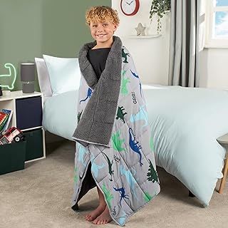 OHS Teddy Fleece Weighted Blanket for Men 3kg Dino Grey, Heavy Weighted Blanket Double Calming Stress Relief Anti Anxiety Blanket for Adults Gift for Him Her