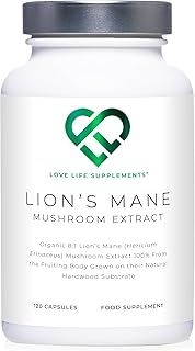 Organic Lions Mane Supplement High Strength, 2 Month Supply, 120 Capsules, Premium 8:1 Mushroom Extract from Fruiting Body, No Fillers, for Mental Clarity, Focus, Attention, Love Life Supplements