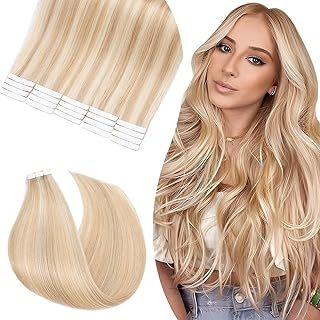 UK-Fashion-Shop Tape in Hair Extension Human Hair Real Hair Extensions 20pcs 40g Straight Skin Weft Seamless (14Inch 18/613 Ash Blonde with Bleach Blonde)