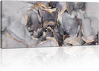 FajerminArt Large Framed Canvas Wall Art Abstract Marble Grey Gold Painting on Canvas Printed Minimalist Picture Poster Wall Art for Living Room Bedroom Wall Decor Ready To Hang 20"x48"/ 120cm x 50cm