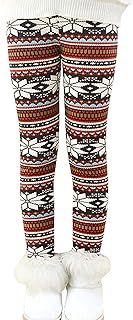 Ugitopi Girls Winter Thick Warm Long Pants Printing Fleece Lined Leggings