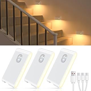 WILLED Motion Sensor Lights Indoor, Rechargeable Motion Sensor Night Light, Removable Magnetic Stair Lights, Closet, Kitchen, Stairs, Bedroom, Hallway, Toilet, Bathroom (3 Pack,Warm White)