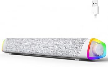 SOULION R30 Plus Computer Speakers, Wired USB-Powered Bluetooth V5.3 PC Sound Bar, Colorful LED Lights with Switch Button, Portable Computer SoundBar Speaker for Desktop Laptop Phone（Not 3.5mm AUX）
