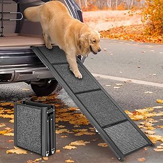 Papettly Dog Car Ramp 158 * 44CM - Folding Dog Ramp for Cars with Anti-Slip Rug Surface, Portable Pet Stair Ramp with Wide & Long Dog Steps for Large Dogs Up to 250LBS/113KG Get Into Car, SUV & Truck