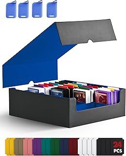 ZLCA Trading Card Storage Box, Commander Card Deck Case Holds 2400+ Cards, MTG Deck Box with 4 Stoppers, Magic Card Organizer for TCG PTCG Cards(Black& Blue)