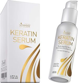 Vitamins Hair Serum Keratin Treatment - Biotin Collagen & Coconut Oil Hydrating Moisturiser for Frizzy Dry Damaged Hair - Anti Frizz Heat Protection for Curly Wavy Straight Locks
