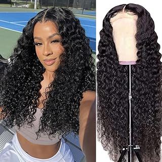 Curly Human Hair Wigs for Black Women - 4x4 Lace Closure Deep Wave Lace Front Wig - 10a Grade Unprocessed Remy Hair - Pre Plucked Wet and Wavy - Natural Color - 10 Inch