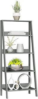 Madesa 5-Tier Ladder Shelf Pantry Storage Space 24 Inch Wooden Free Standing Bookshelf Utility Shelves for Home Office Study Room and Kitchen - Grey