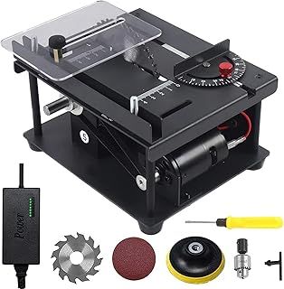 Multi-Functional Table Saw AHWOiHS Mini Table Saw Portable Table Saws for Woodworking, Desktop Woodworking Small Bench Saw Adjustable Speed & Angle with Sandpaper Grinding Wheel