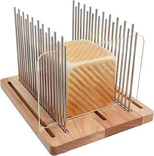 Stainless Steel Bread Slicer - Adjustable Guide, Foldable & Compact, Durable Wooden Structure