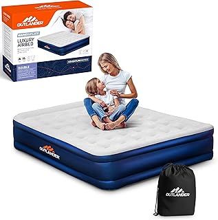 Vivo Technologies Luxury High Raise Flocked Double Air Bed, Waterproof Blow Up Mattress with Built-in Pump & Storage Bag, Quick Self Inflation Deflation Airbed for Guests, Camping & Home Use
