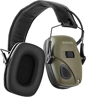 awesafe GF01 Electronic Shooting Earmuffs Ear Defenders Noise Reduction Sound Amplification Electronic Safety Ear Muffs, NRR 24, Ideal for Shooting and Hunting (Army Green)