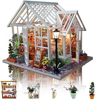 GuDoQi Miniature Dolls House Kit with Music, DIY Miniature House Model Kits for Adults to Build, Handmade Crafts Kit, Room Decoration, Make Your Own Birthday, Father's Day Flower Shop