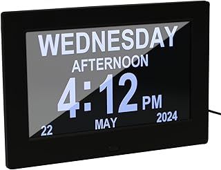 Dementia Clock, 7 Inches Alzheimers Clock with Days Dates and Time of Day, Large Digital Day Calendar Clock with 12 Customized Alarm Reminders for Elderly Vision Impaired, Memory Loss (Power Supply)
