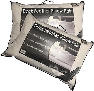 NIGHTS Hotel Quality 100% Duck Feather Pillow Pair Soft Extra Filling Pillow Available in 1 pack of 2 pillows or 1pk of 4 pillows