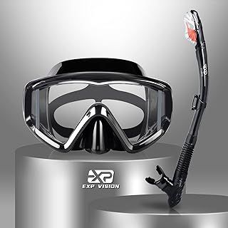 Dry Snorkel Set, Pano 3 Window Snorkel Mask, Anti-Fog Scuba Diving Goggles and Snorkel, Professional Adult Snorkeling Swim Mask Gear