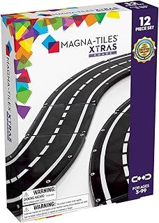 MAGNA-TILES XTRAS: Roads 12 Piece Magnetic Construction Set, The ORIGINAL Magnetic Building Brand, Black