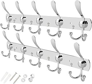 GlazieVault Coat Hooks for Wall - Stainless Steel Racks (2 Pack) - Heavy Duty Wall Mounted - Premium Design Rust Free Hanger Wall for Robe and Clothes