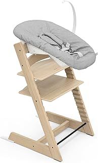 Stokke Tripp Trapp Chair (Oak Natural) with Newborn Set (Grey) - Cosy, Safe & Simple to Use - for Newborns Up to 20 lbs