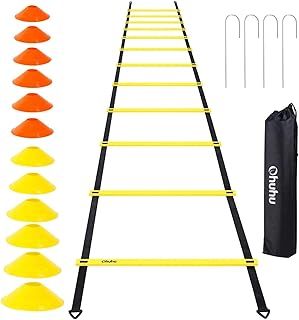 Ohuhu Agility Ladder Football Training Equipment Kids, Football Ladder Training with 4 Stakes for Youth, Speed Ladder, Workout Ladder, Exercise Ladder for Football, Rugby, Tennis, Basketball Practice